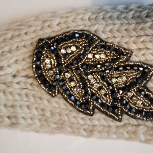 Beige Knit Beaded Headband for Women or Girls 17-inches long/4.3-inches wide